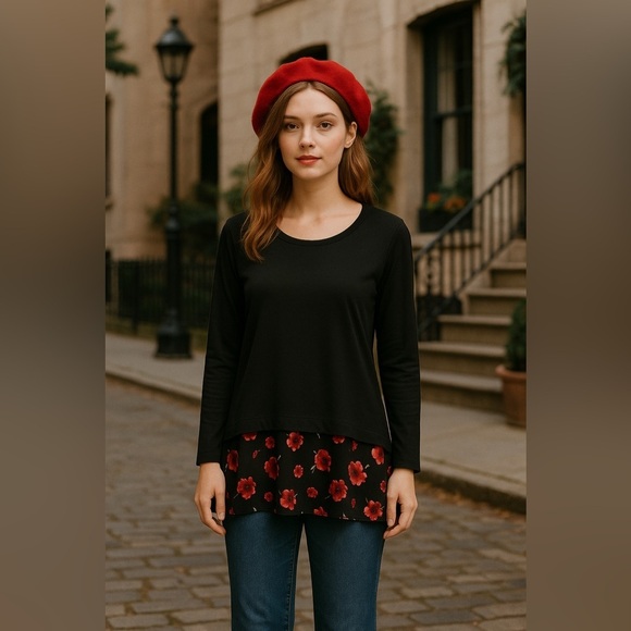 Black Floral Tunic Top with Zipper Back | Tomato Girl Vintage Vibes M - Picture 1 of 14